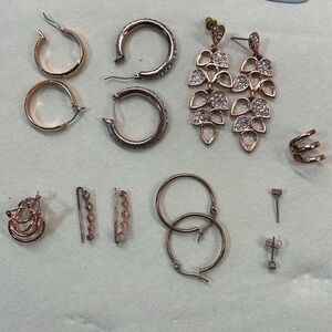 Earring lot 7 earrings and 1 ear cuff Rose Gold tone